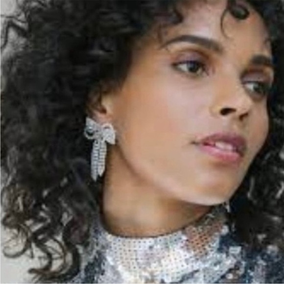 Christian Siriano statement bow crystal behr drop earrings NWT - Picture 2 of 7